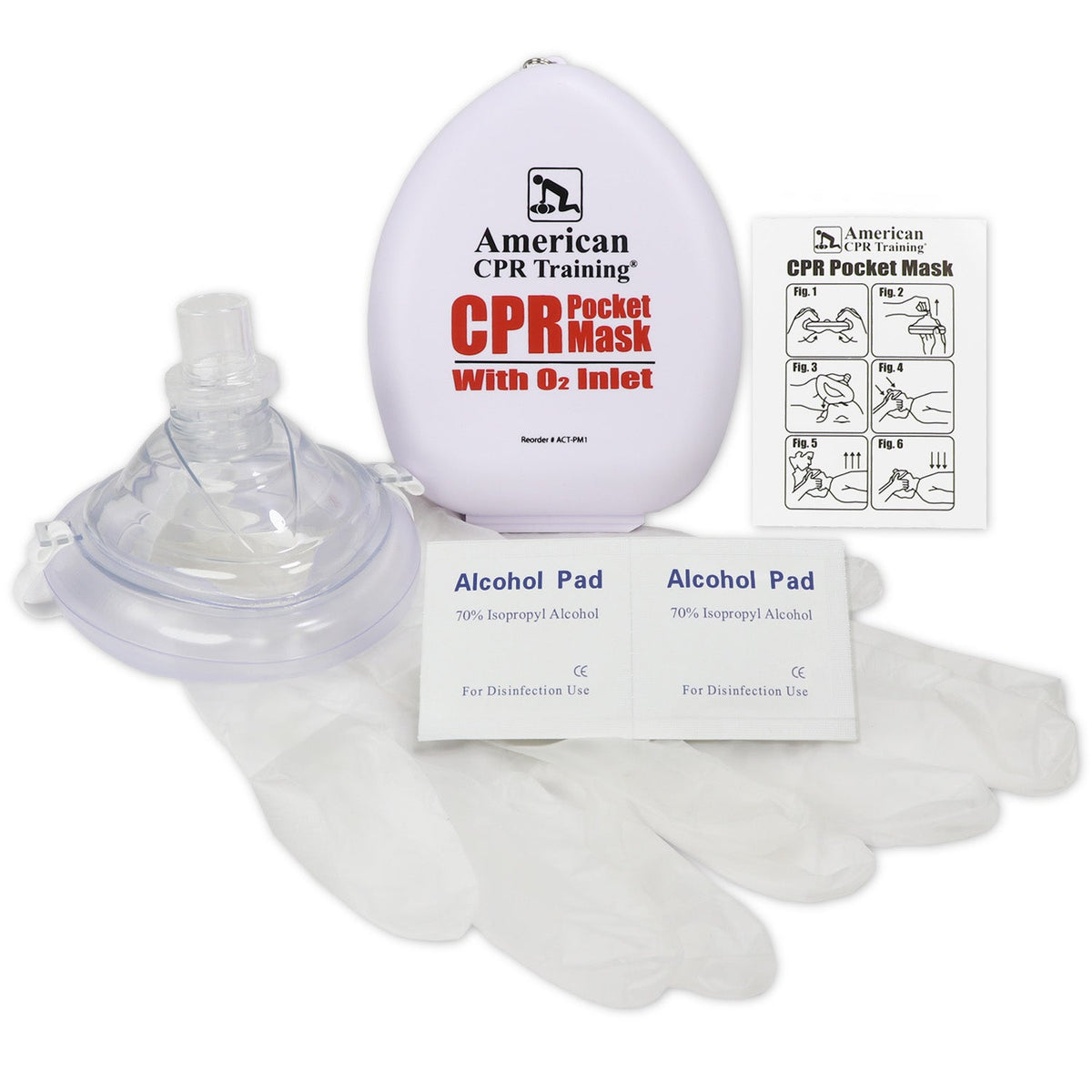 American CPR Pocket Mask, Plastic Case, Adult/Child/Infant with O2 Inlet