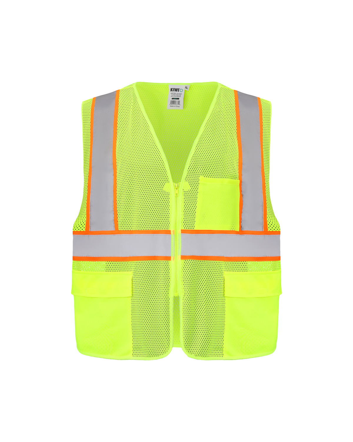Kiwi High Visibility ANSI/ISEA 107-2020, Type R, Class 2 Contrast Trimmed Neon Safety Vest [70100]